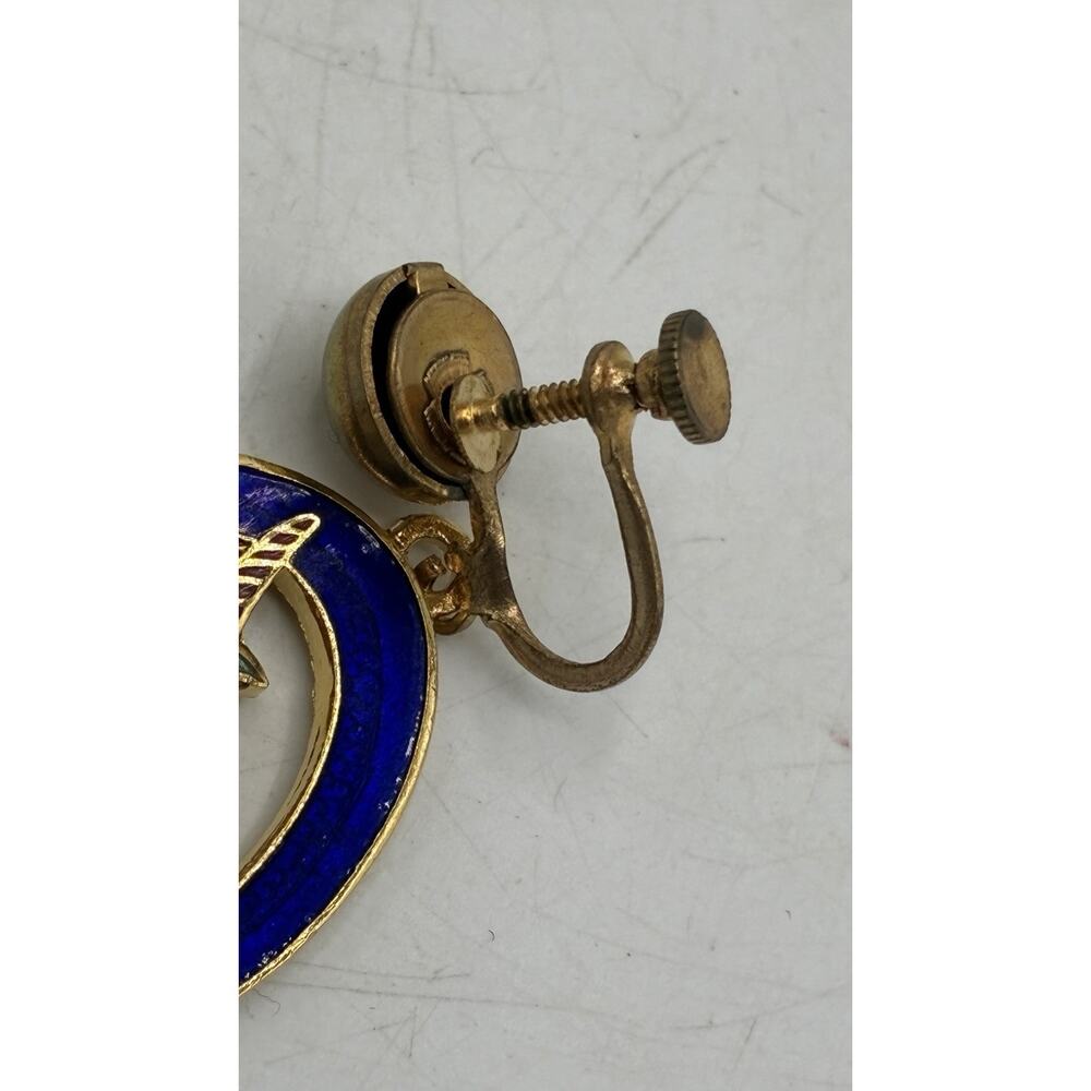 Vintage Cloisonné Unicorn Earrings – Cobalt Blue Enamel Screw‑Back Dangle - Picture 4 of 5